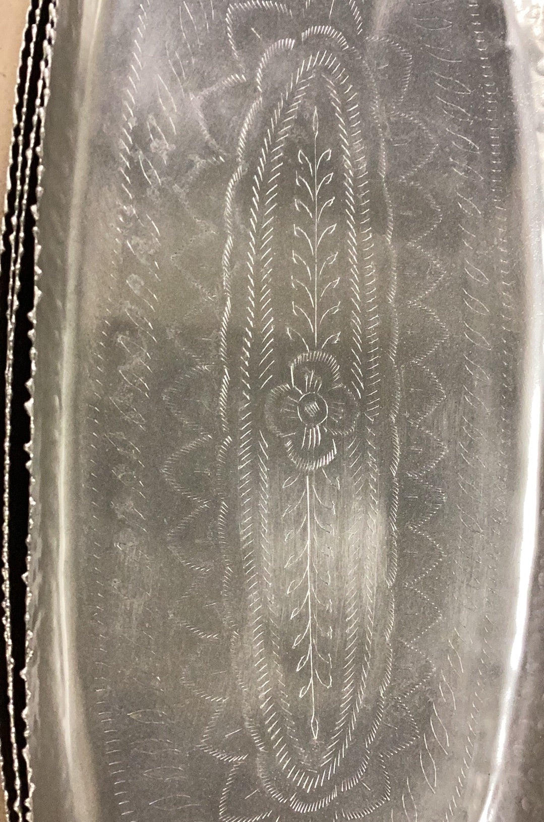 Metal tray with etched design