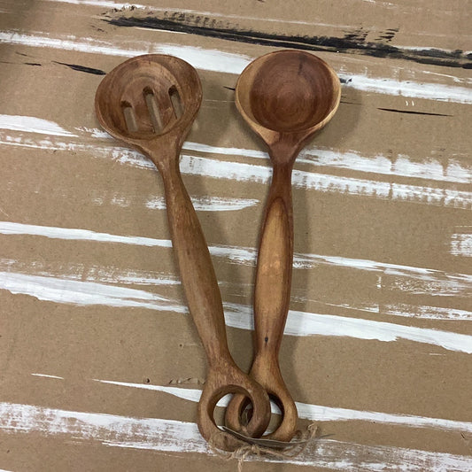 S/2 solid and slotted wood spoons