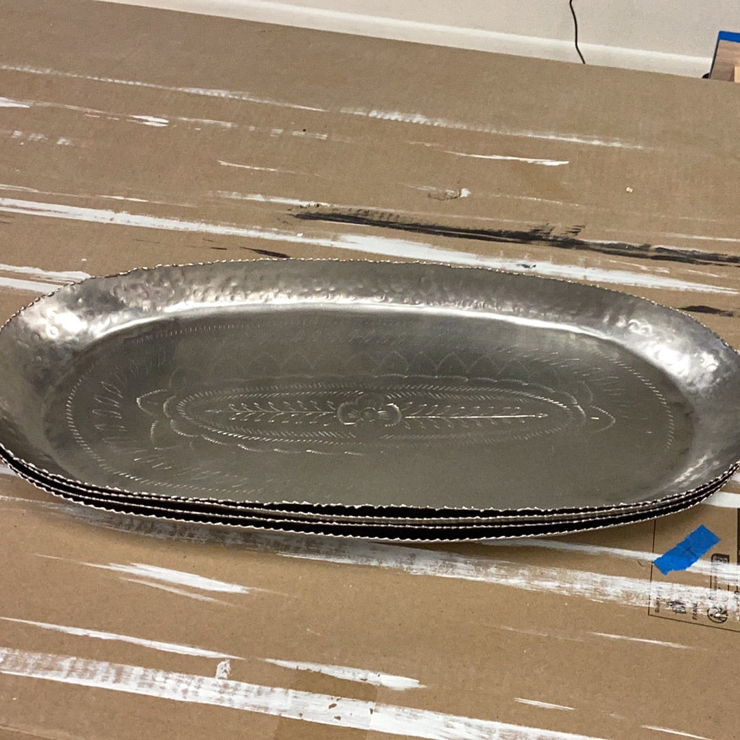 Metal tray with etched design