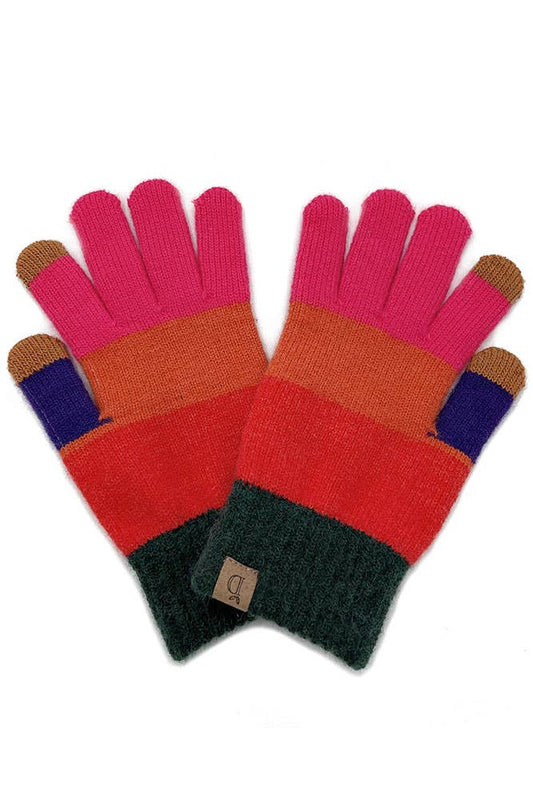 Color Block Knit Touch Gloves: Fuchsia