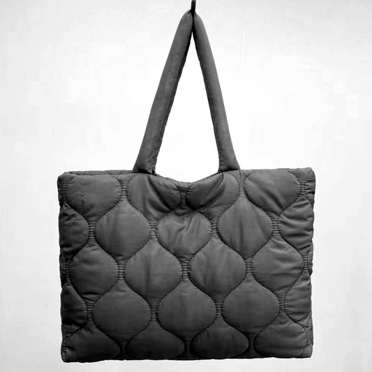 P24003 Quilted Nylon Tote Bag: 02 Black