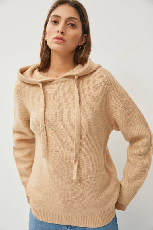 Ribbed Hooded Sweater: ML / Taupe