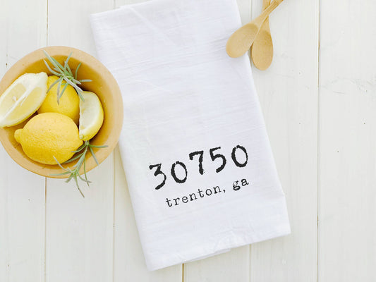 Customizable Zip Code - Custom Cotton Tea Towel Indigo Tangerine
