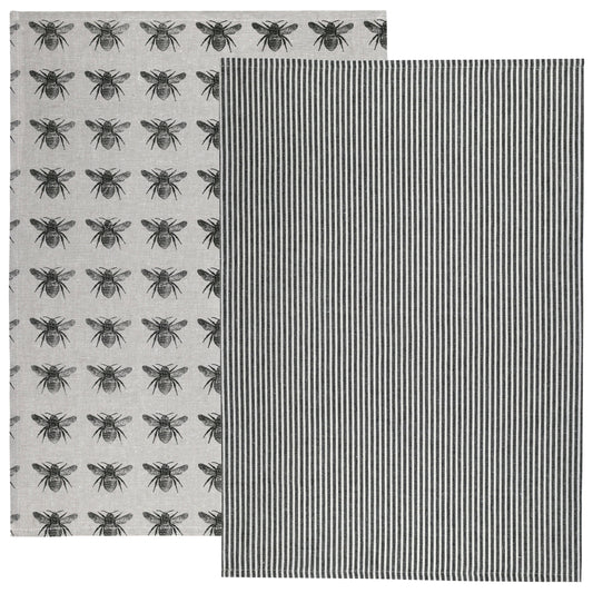 Olive Green Honey Bee Tea Towel Pack