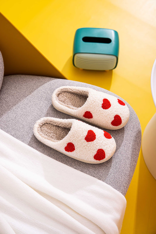 Multiple Style Heart Illustrated Plush Fur Slip on Slippers: Heart Dot /41-42