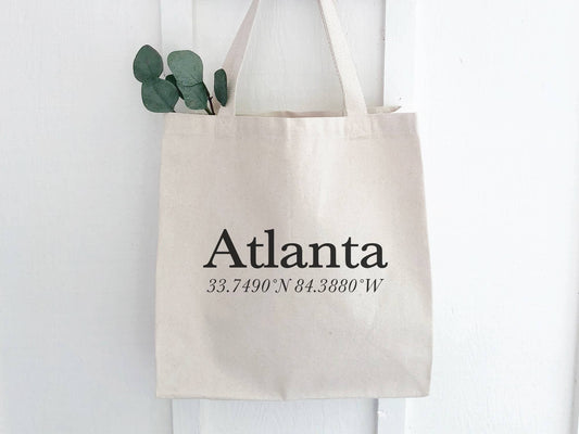 Custom City and Coordinates Canvas Tote Bag