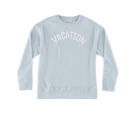 "VACATION" SWEATSHIRT, SKY: Medium
