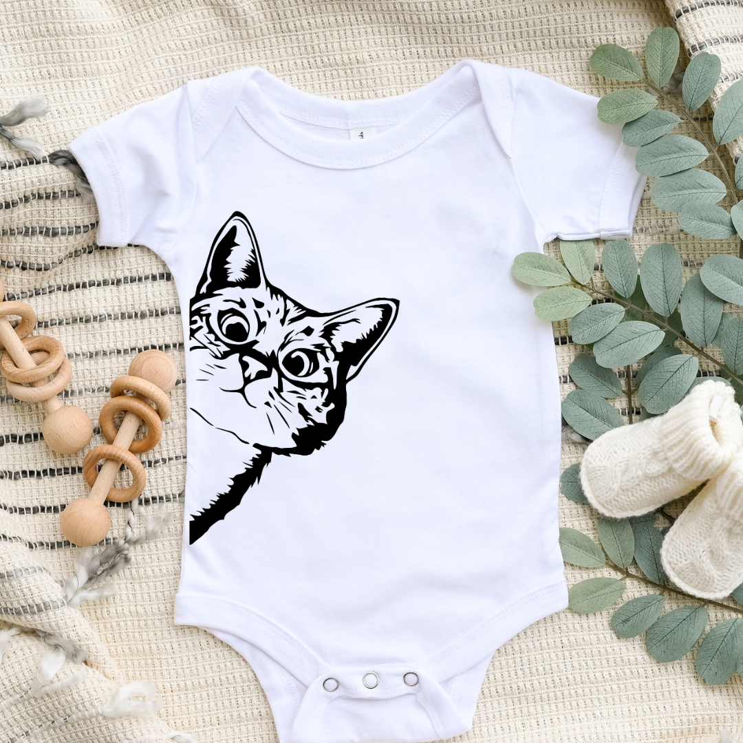 Peeking Cat Baby Bodysuit | Baby Items | Baby Shower Gifts: 12-18 Months