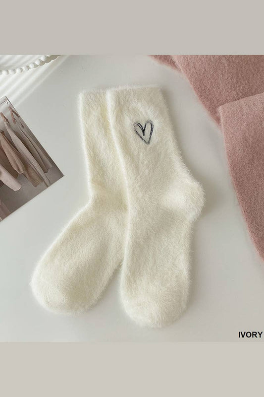 .....SI-25625 HEART EMBROIDERY WARM COMFY SOCKS, 3 PAIRS IN 1: IVORY-163192 / OS