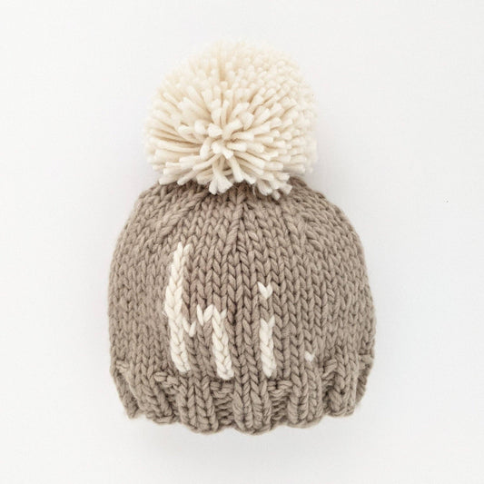 hi. Pebble Brown Hand Knit Beanie Hat: M (6-24 months)