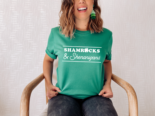 Shamrock & Shenanigans, St. Patrick's Day T-Shirt: S / Kelly Green / White Text