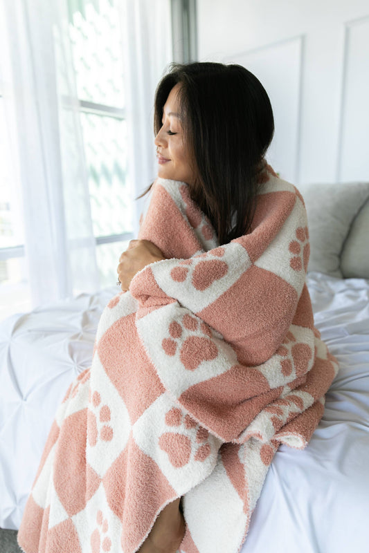Paw Print Checker Blanket