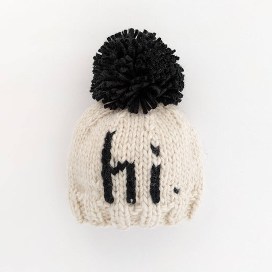 hi. Black Hand Knit Beanie Hat: S (0-6 months)
