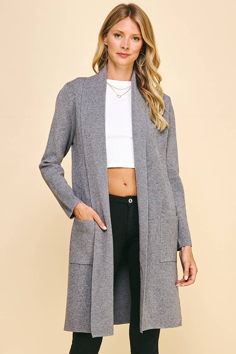 OPEN KNITTED CARDIGAN - CHARCOAL: ML