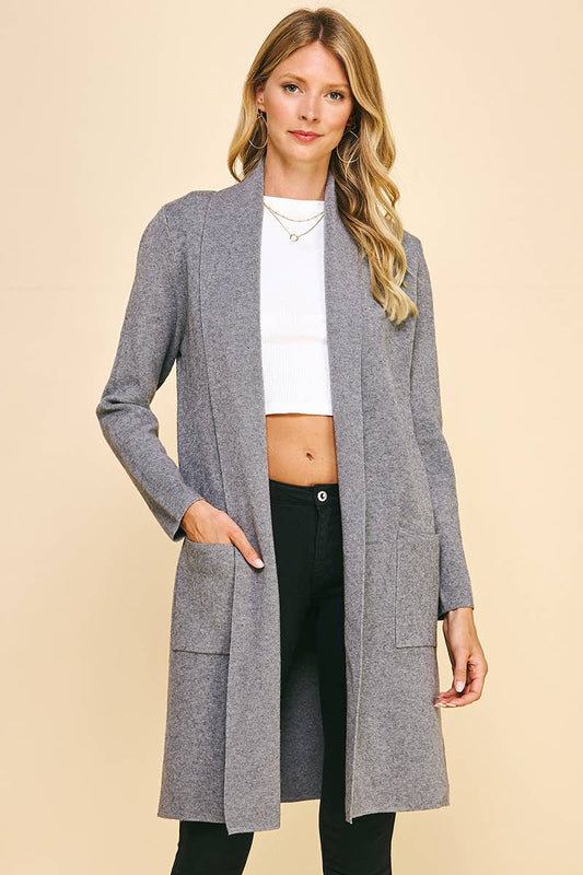 OPEN KNITTED CARDIGAN - CHARCOAL: SM