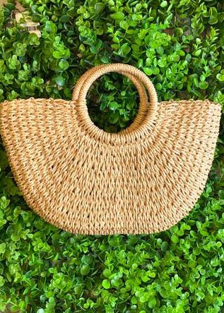 TH-0446-6 TOP HANDLE STRAW BAG TAN