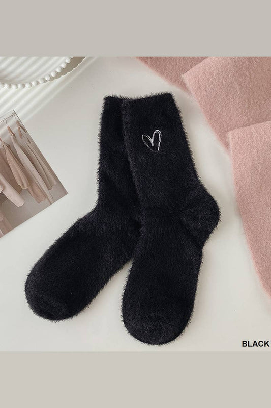 .....SI-25625 HEART EMBROIDERY WARM COMFY SOCKS, 3 PAIRS IN 1: BLACK-163191 / OS