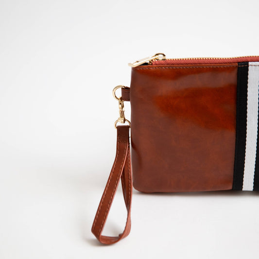 **Clearance*Preppy Stripe Zipper Clutch - Black/White Stripe
