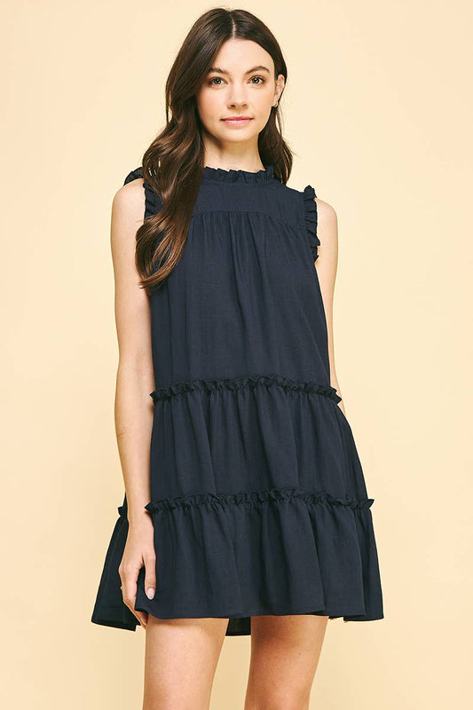 TIERED MINI DRESS - NAVY…medium