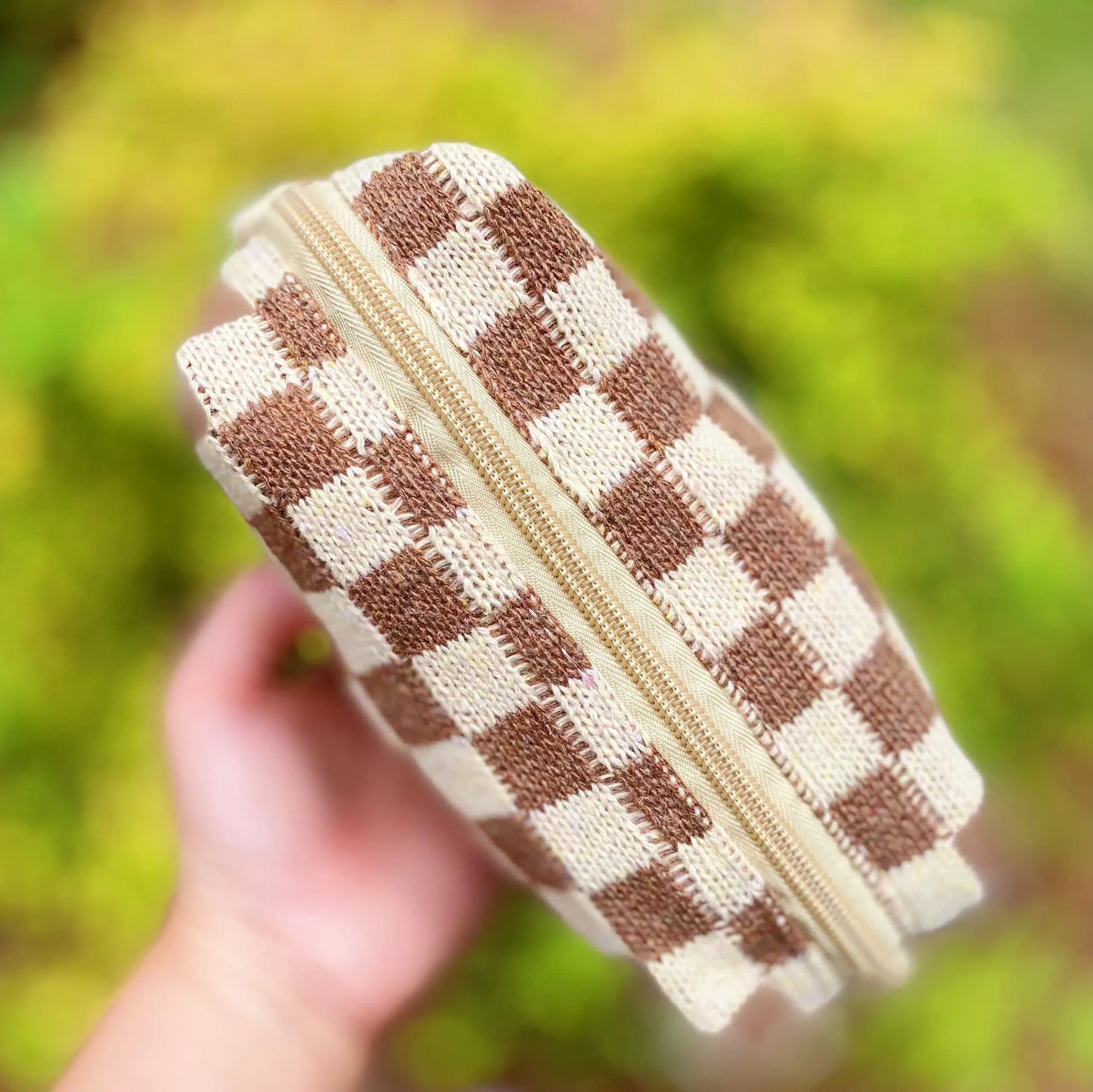 Check Yourself Cosmetic Bag…brown checkered