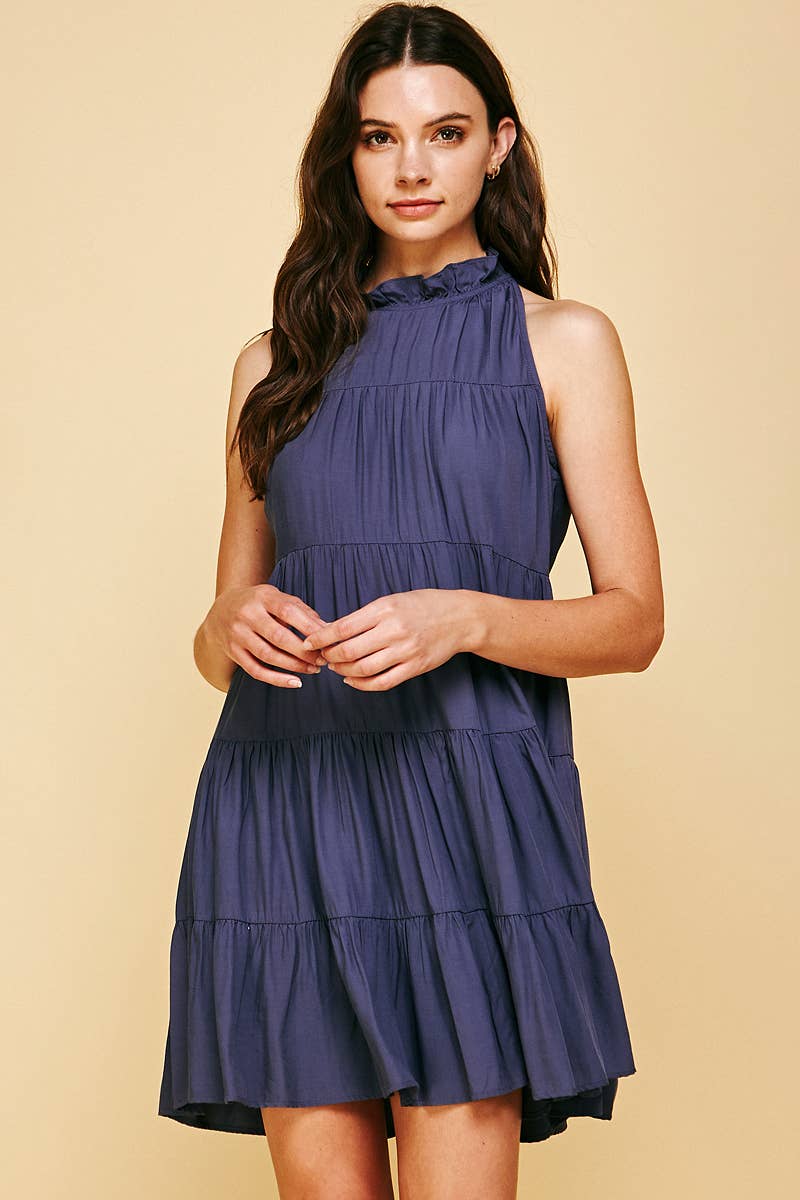 HALTER TIERED DRESS - DUSTY NAVY…large
