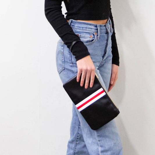 **Clearance** Preppy Stripe Zipper Clutch - Red/White Stripe