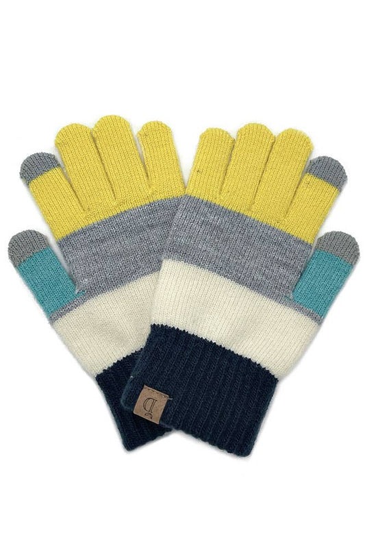 Color Block Knit Touch Gloves: Neon Yellow