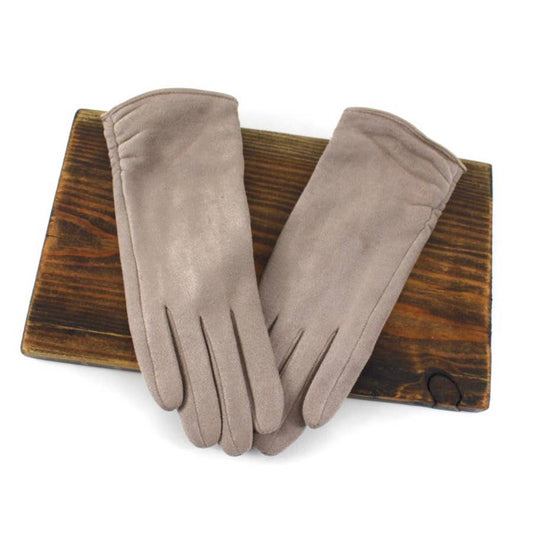 Rouched Suede-Like Gloves: Khaki