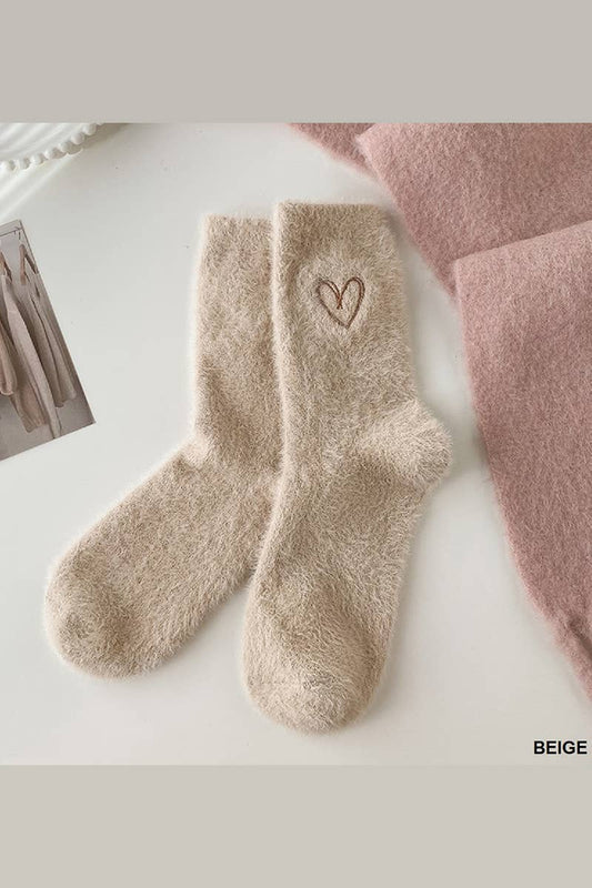 .....SI-25625 HEART EMBROIDERY WARM COMFY SOCKS, 3 PAIRS IN 1: BEIGE-163190 / OS