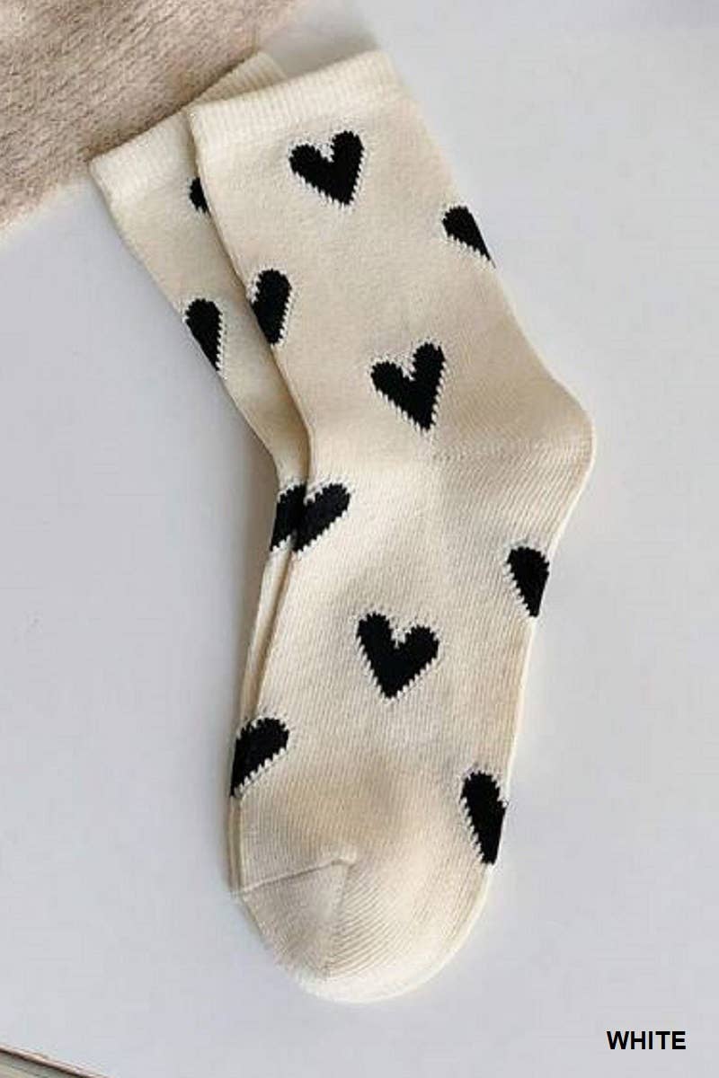 ...._ SI-25637 VALENTINE HEART PATTERN CASUAL SOCKS, 3 PAIRS IN 1: WHITE-163233 / OS