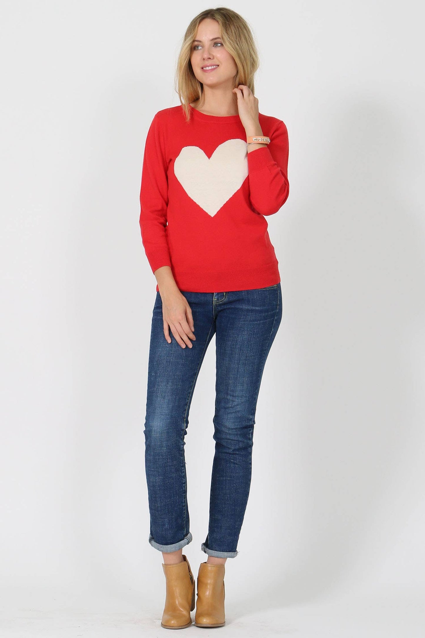 ,.SC23031 Sweet cute heart valentine pullover sweater: TOMATO/OATMEAL-23031 / S