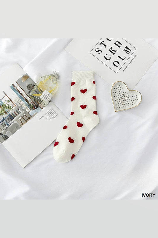 ,.SI-25626 HEART PATTERN CASUAL SOCKS, 3 PAIRS IN 1 PACK: IVORY-163193 / OS