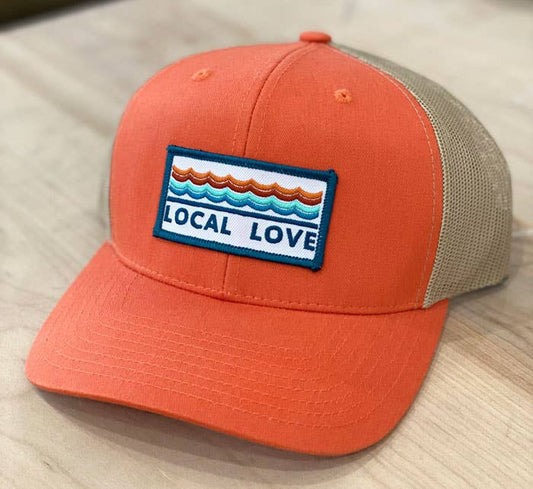 Local Love - Retro Wave  Embroidered Patch Hat: Rust/Khaki…Canandaigua lake