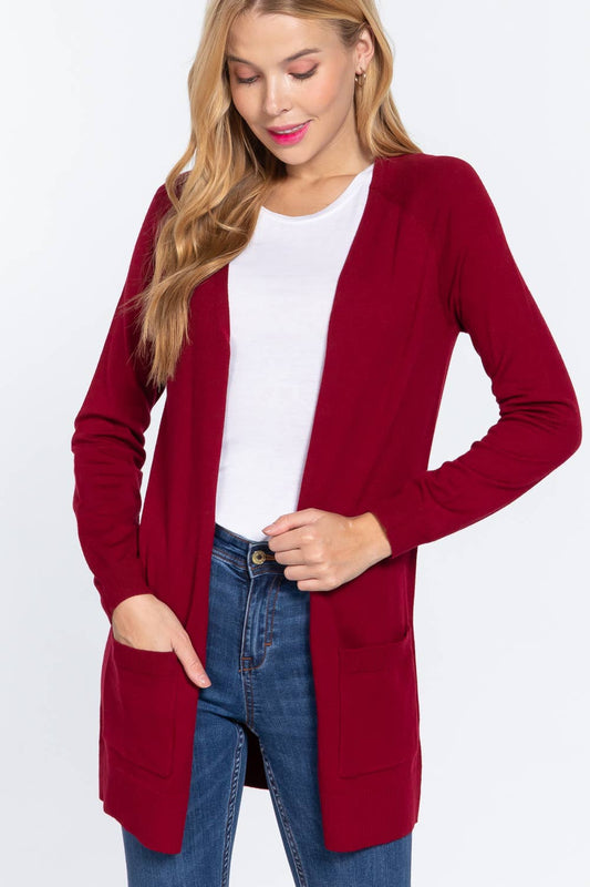 , SI-21342 RAGLAN SLV OPEN SWEATER CARDIGAN: BRG-wine-121403 / S