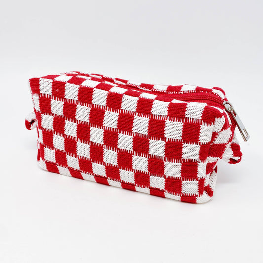 Check Yourself Cosmetic Bag: Red White checkered