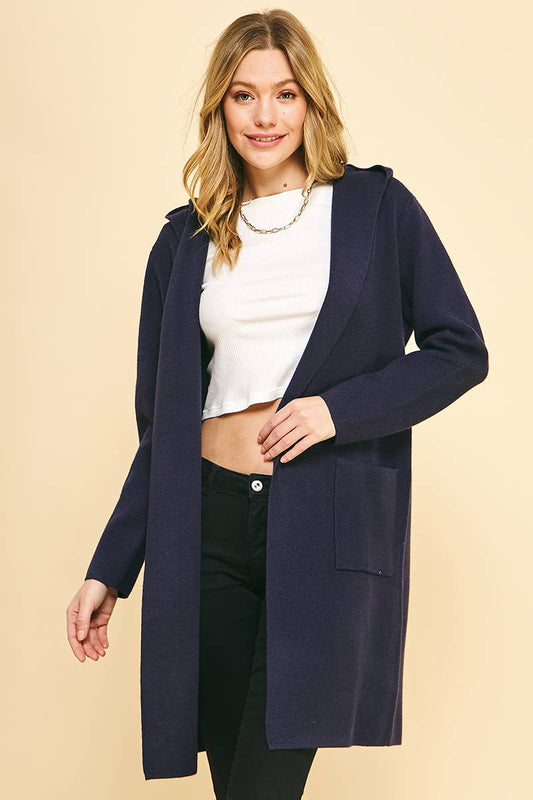 OPEN KNIT hooded CARDIGAN - NAVY: ML