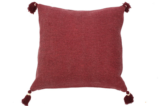 Basket weave Pillow with tassels - Ruby