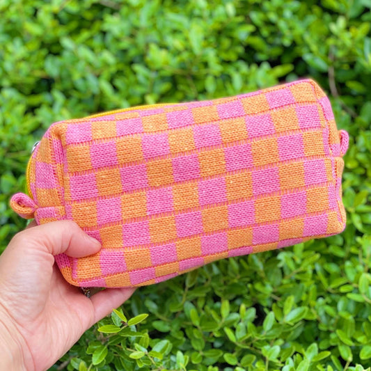 Check Yourself Cosmetic Bag…pink & orange checkered