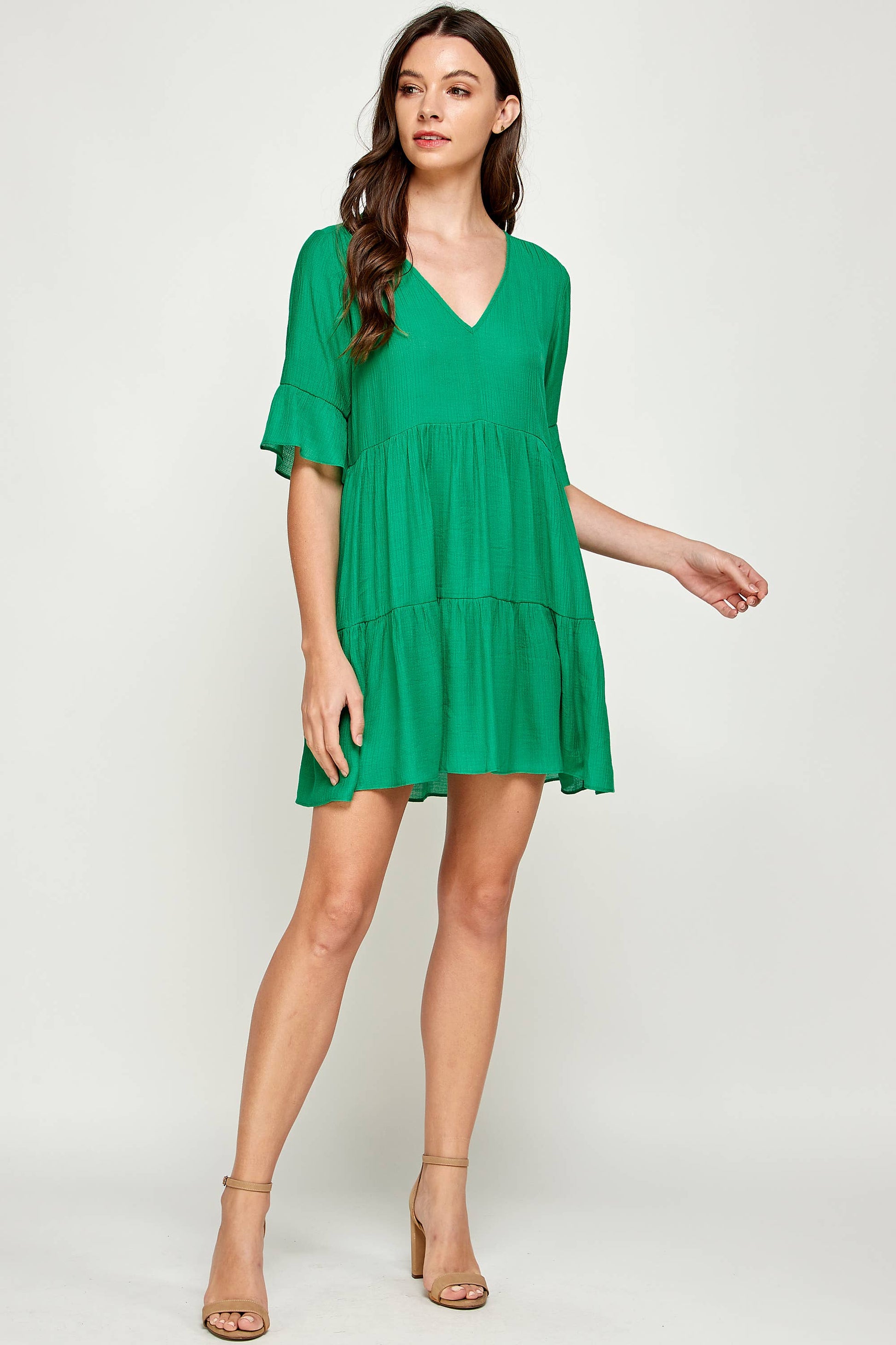 KD-1247-6 TIERED BABYDOLL DRESS KELLY GREENlarge chara KD-1247-6 TIERED BABYDOLL DRESS KELLY GREENlarge chara