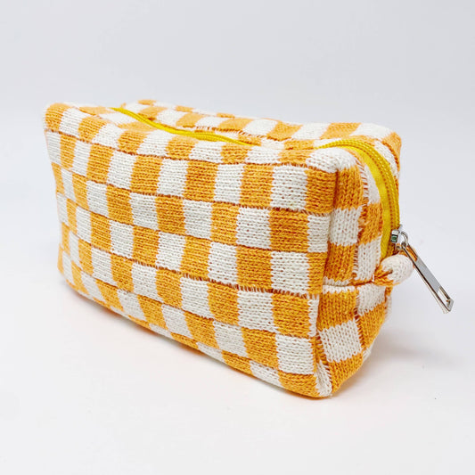 Check Yourself Cosmetic Bag: Orange White checkered