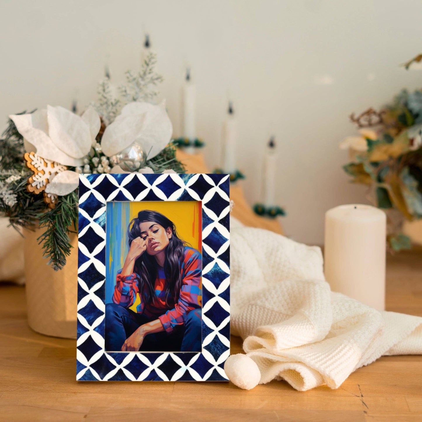Photo Frame Indigo Blue & White 4X6 Inch: Indigo-5