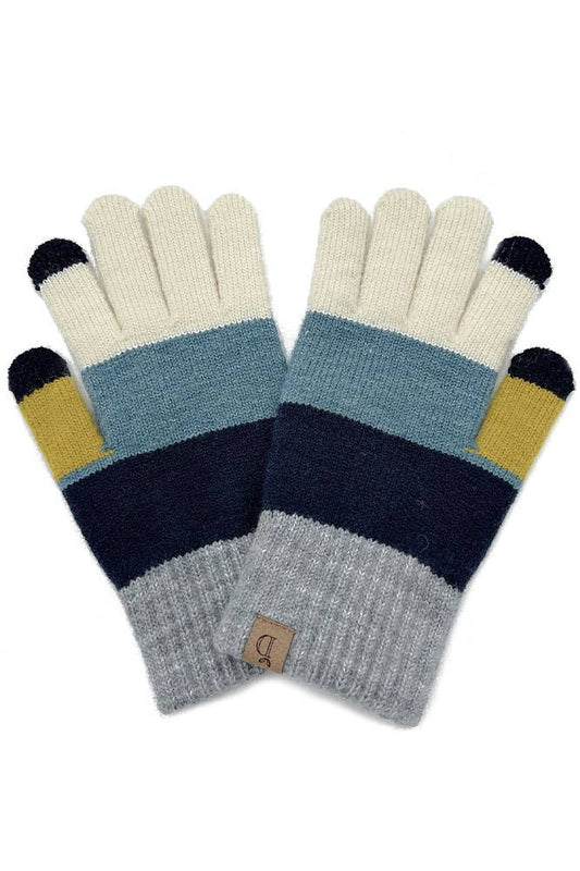 Color Block Knit Touch Gloves: Ivory