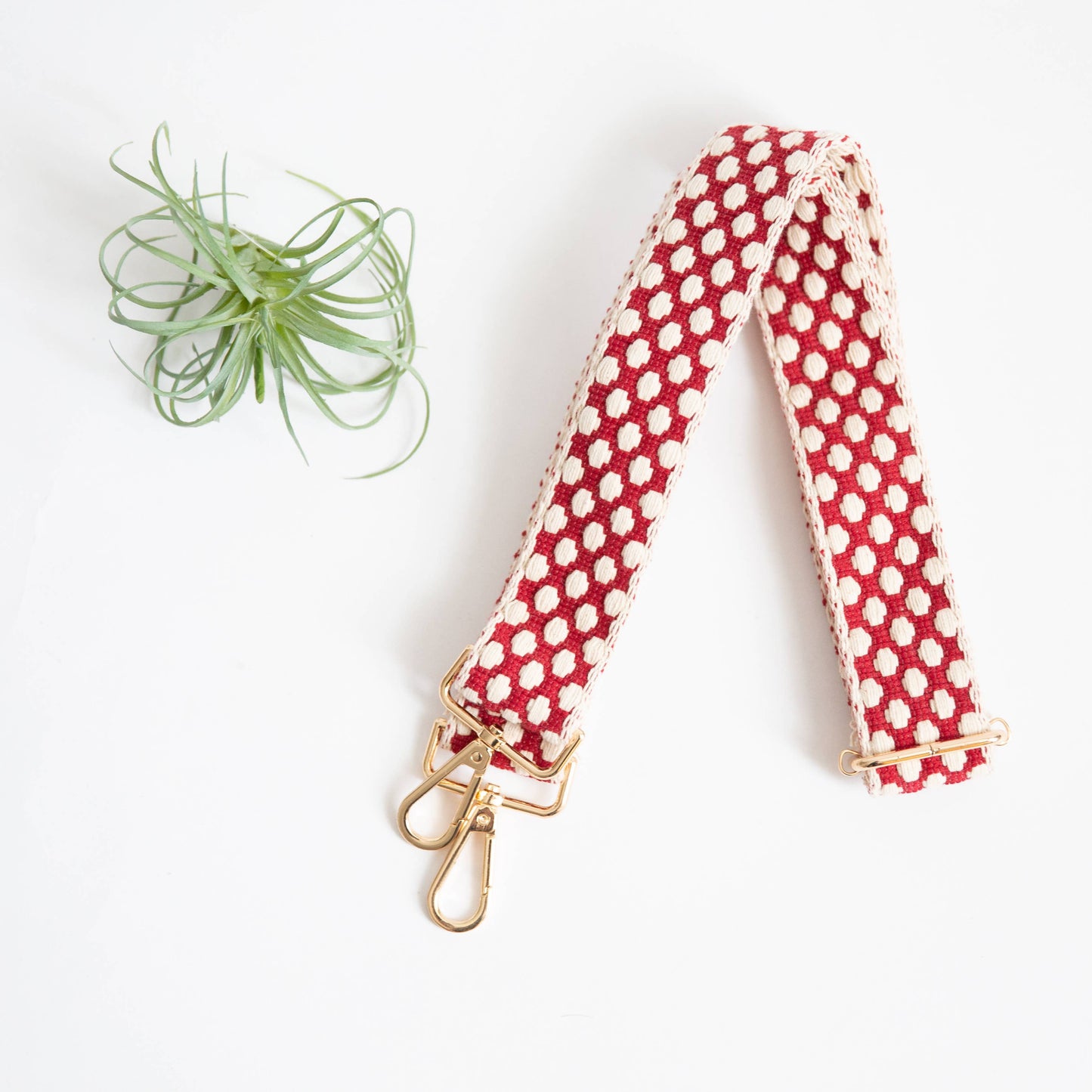 Guitar Style Strap - Red & Cream Dot