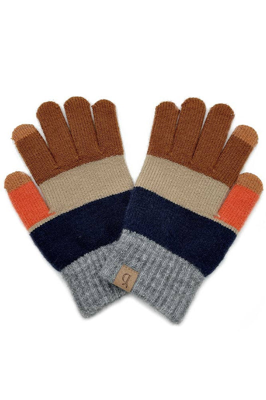 Color Block Knit Touch Gloves: Brown
