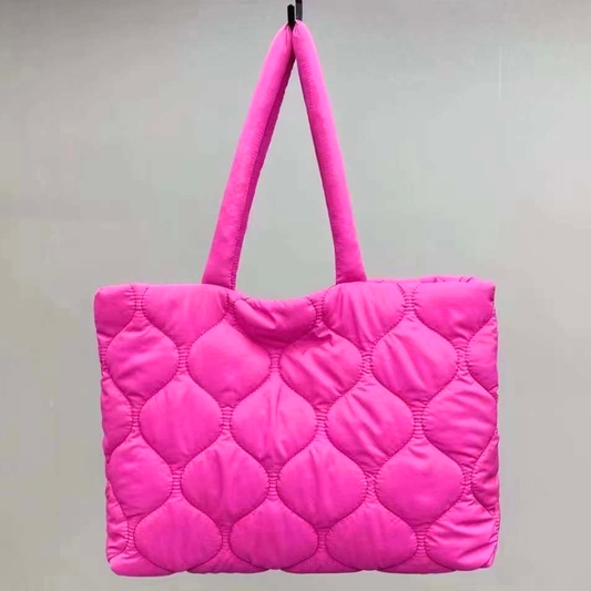 P24003 Quilted Nylon Tote Bag: 04 Fuchsia