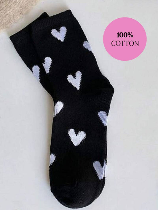 ,.VALENTINE HEART CASUAL 100% Cotton SOCKS: OS / BLACK-164442