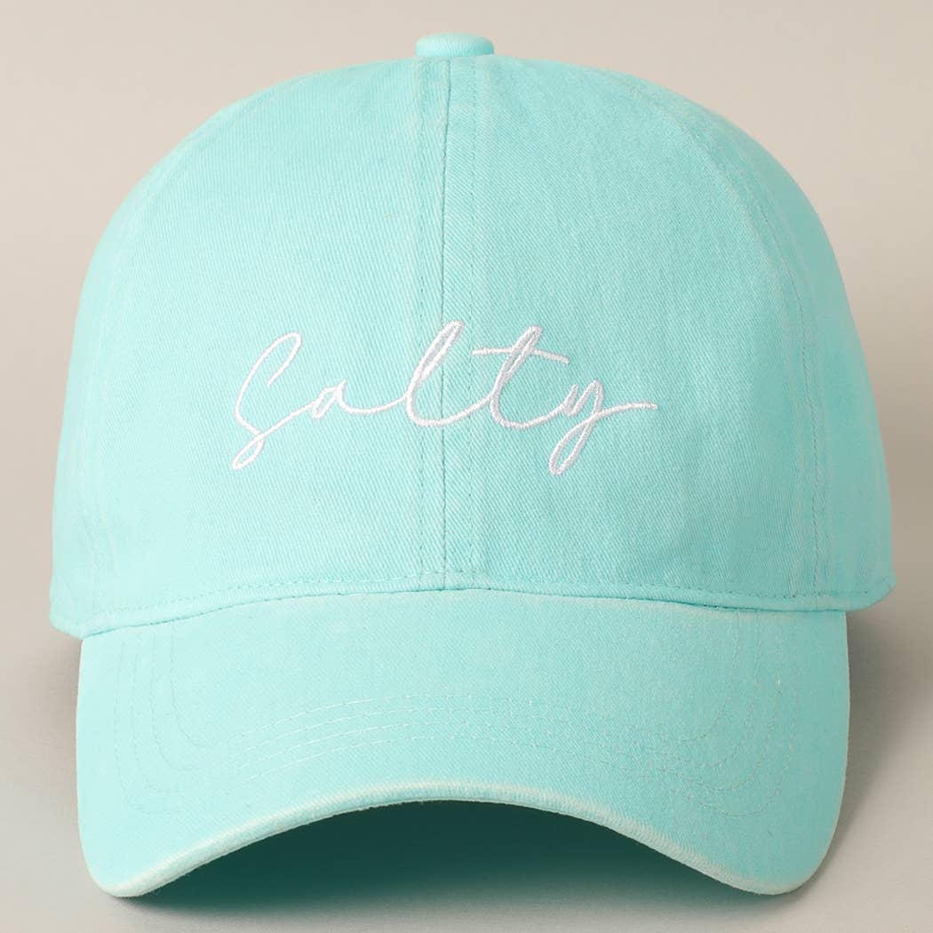 Salty Lettering Embroidery Baseball Cap: One Size / MINT