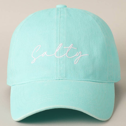 Salty Lettering Embroidery Baseball Cap: One Size / MINT
