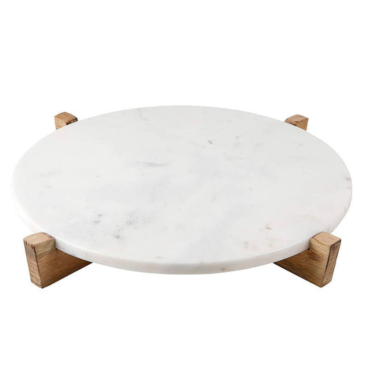Marble and Mango Wood Tray 14" D