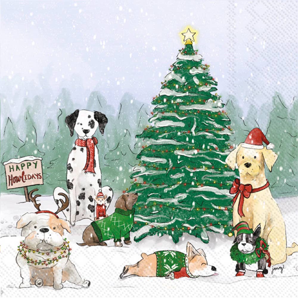 Paper Cocktail Napkins Pack of 20 Holiday Pups Christmas